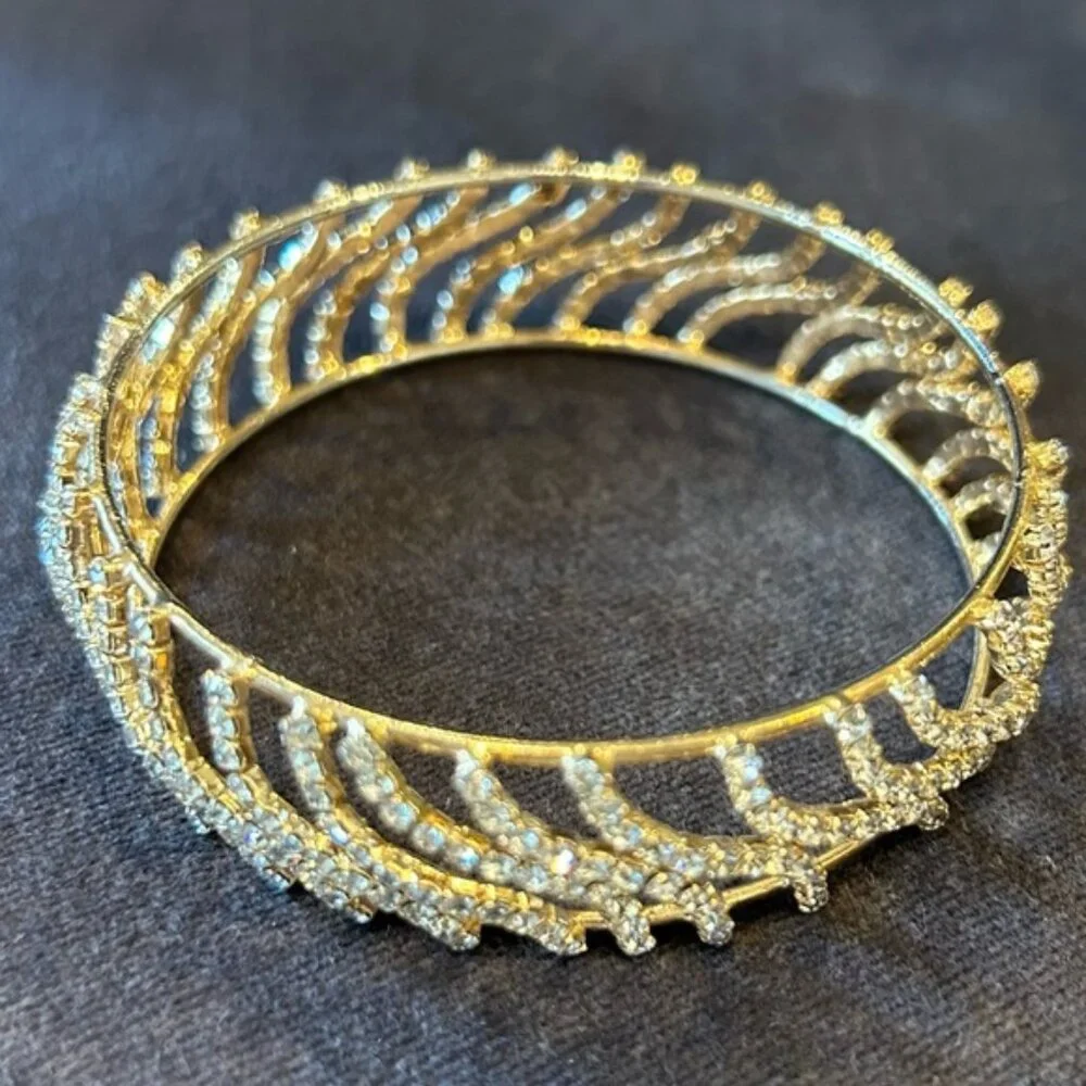 Crystal and Gold Color Slip On Bangle Bracelet - Picture 1 of 5